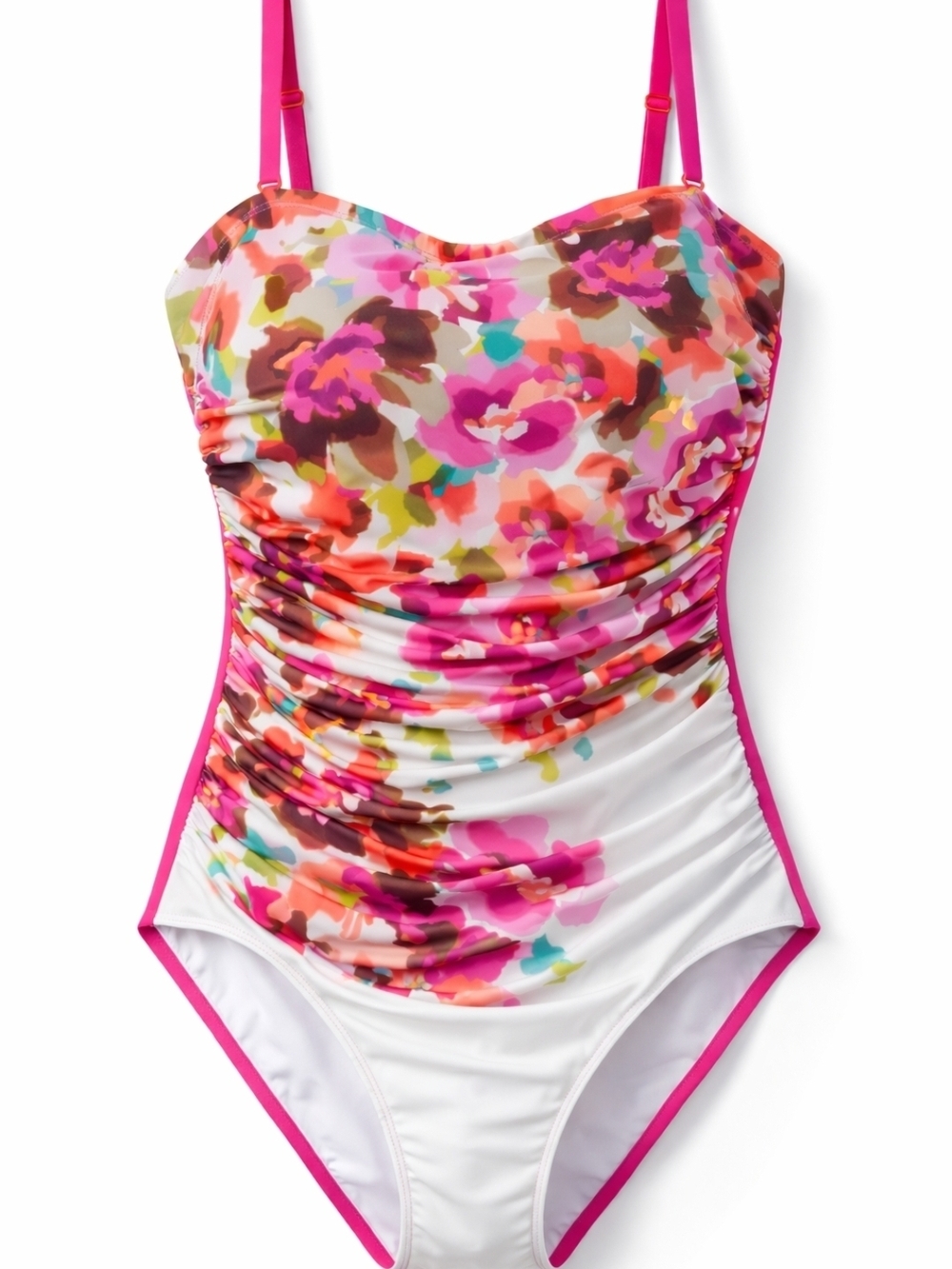 Paradise Bay One Piece Swimsuit Size 12 Floral Top White Bottom Tummy Control